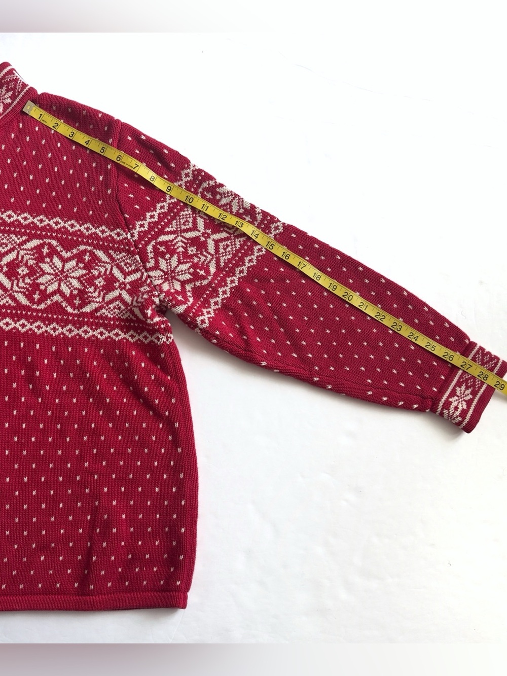 Vintage Lands End Nordic Ski Sweater Womens XL Red 1/4 Zip Snowflakes Fair Isle - Picture 9 of 11